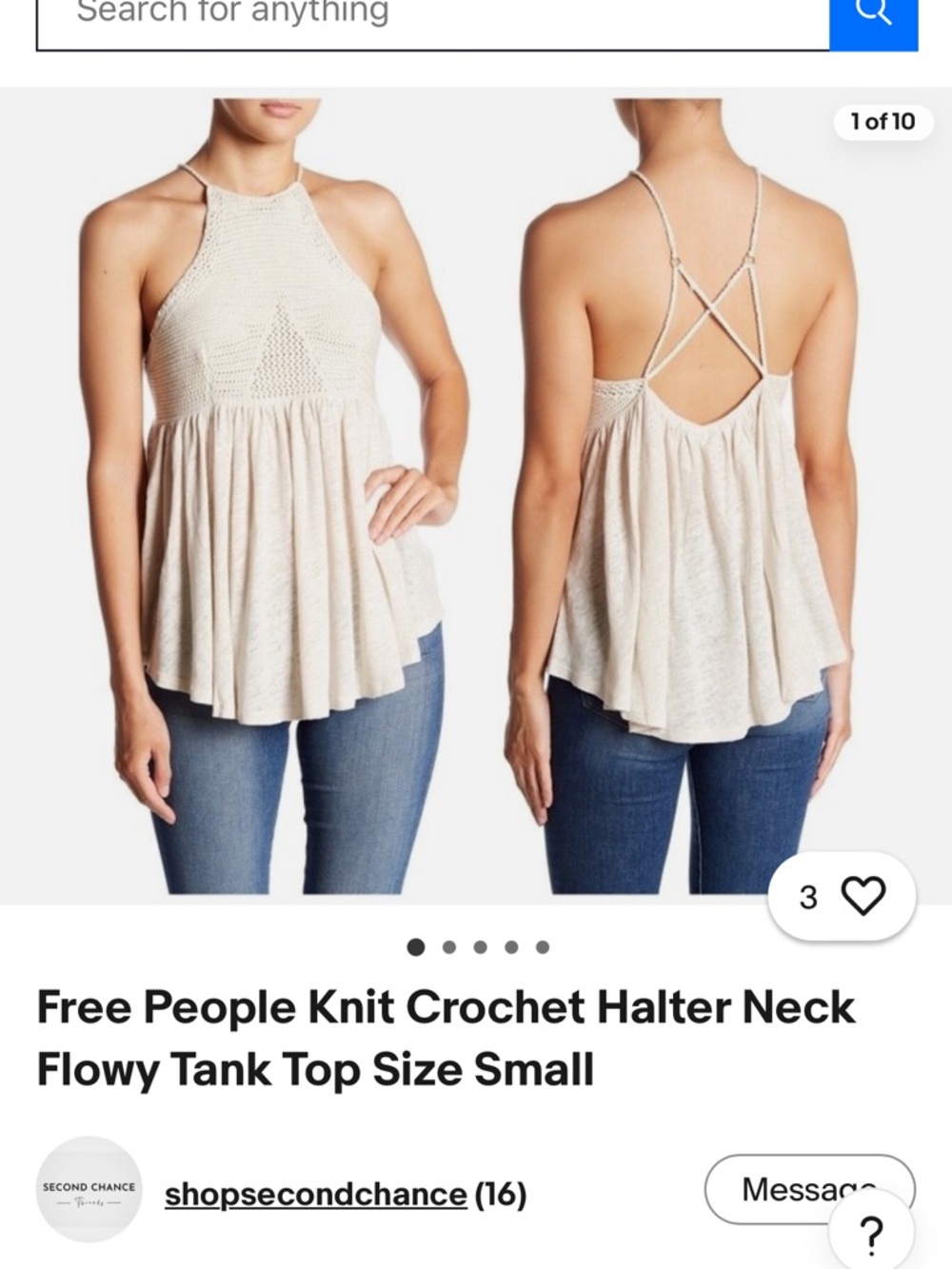 NWT Free People Road Trip Crochet Halter Tank Baby Doll Top Linen Color Small